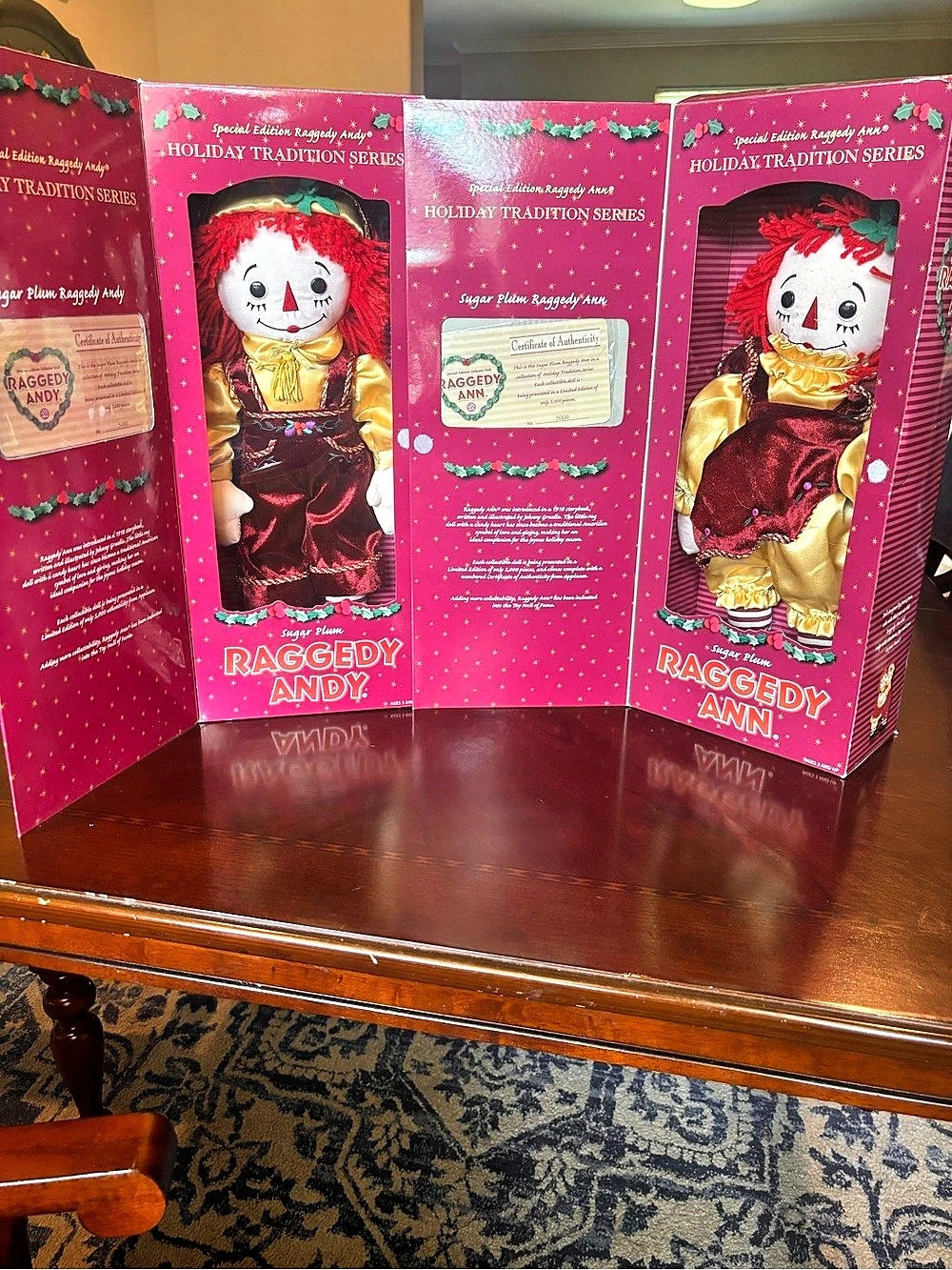Applause Raggedy Ann & Andy Sugar Plum Holiday Tradition Dolls Boxed COA
